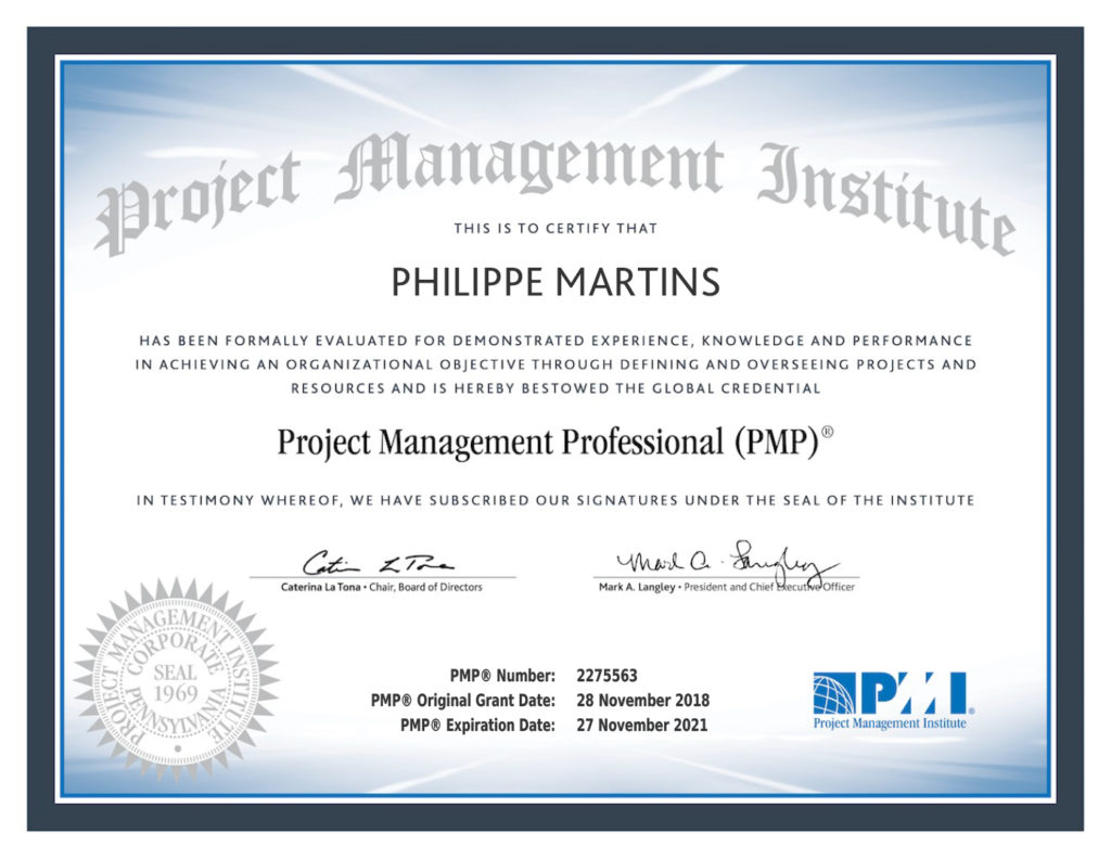 PMP-PMI certificate, Philippe MARTINS