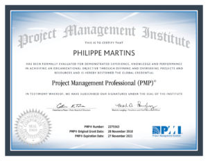 PMP-PMI certificate, Philippe MARTINS