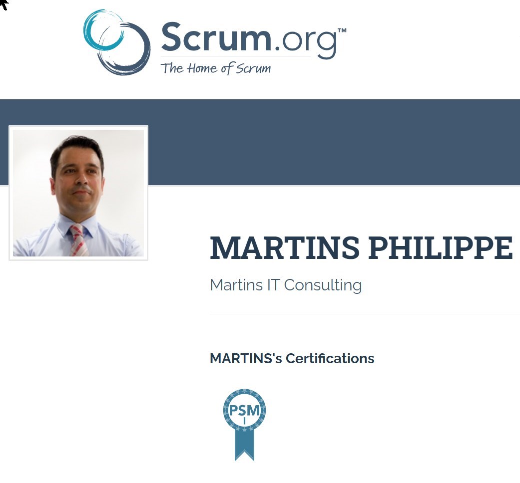 Philippe MARTINS, PSM, Scrum Master certified